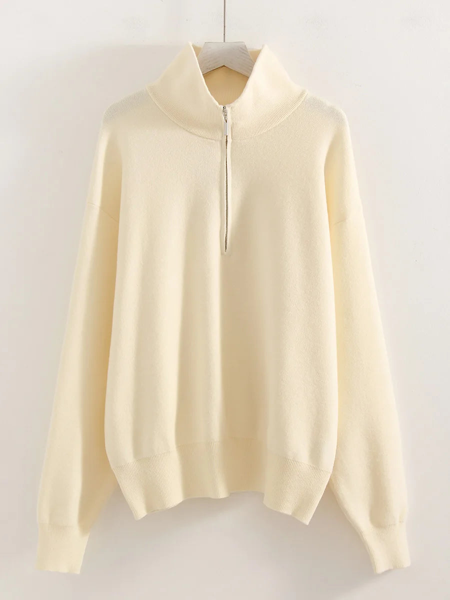 Winter Zipper Sweater Women Warm Oversize Turtleneck Pullovers Autumn Knitted Brown Sweaters Zip Up Women's Red Sweaters Thick