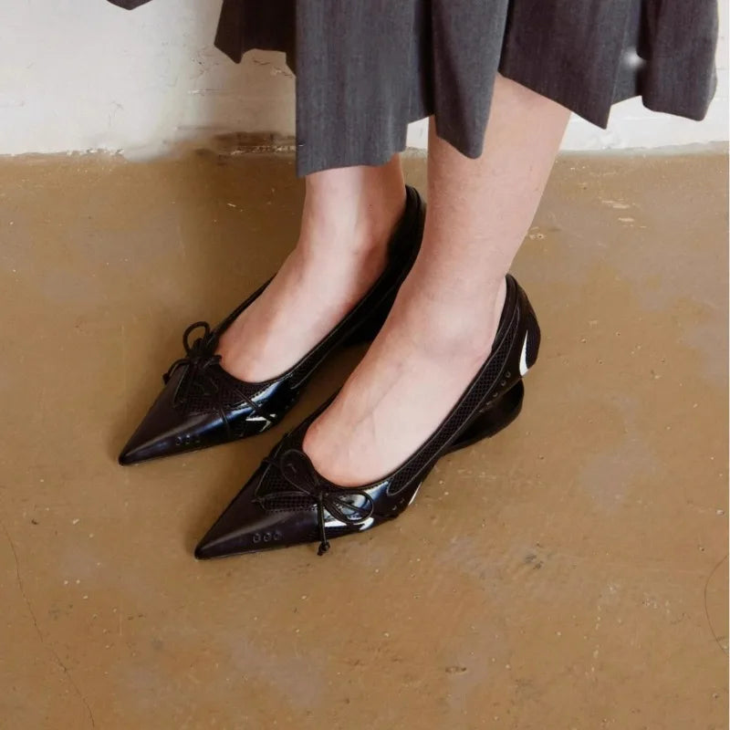Women's High Heels Bow Mary Jane Shoes New Designer Shallow Single Shoes Non-Slip Women Casual Shoes Slip on Pointed Toe Pumps