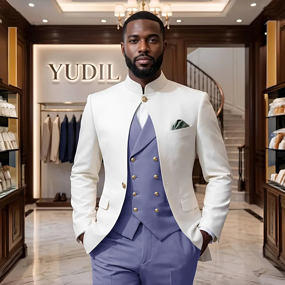 Men 3‑Piece Slim Fit Business Suit Formal Wedding Party Groom Blazer Jacket Trousers Male Suit Set