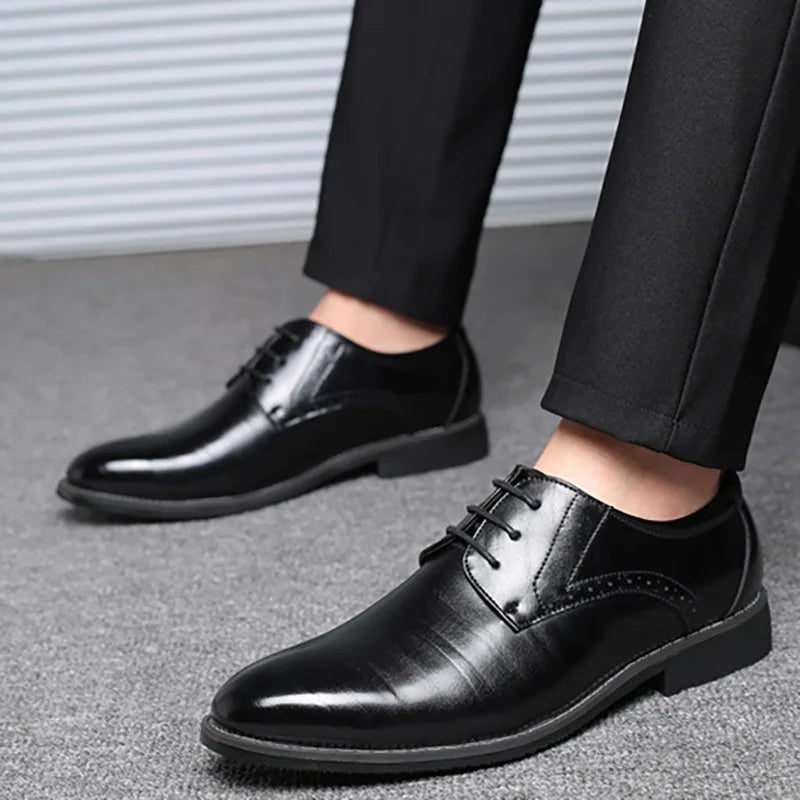 Men Dress Shoes Lace-Up Leather Shoes British Pointed Toe Office Oxford Shoes Wedding Party Flats Handmade Business Formal Shoe