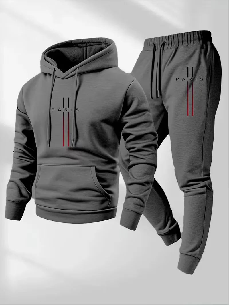 Men's Paris Trendy Cool Personalized Printed Hoodie & Sweatpants Set Sporty Casual Two-Piece Daily Wear Comfortable Street Style