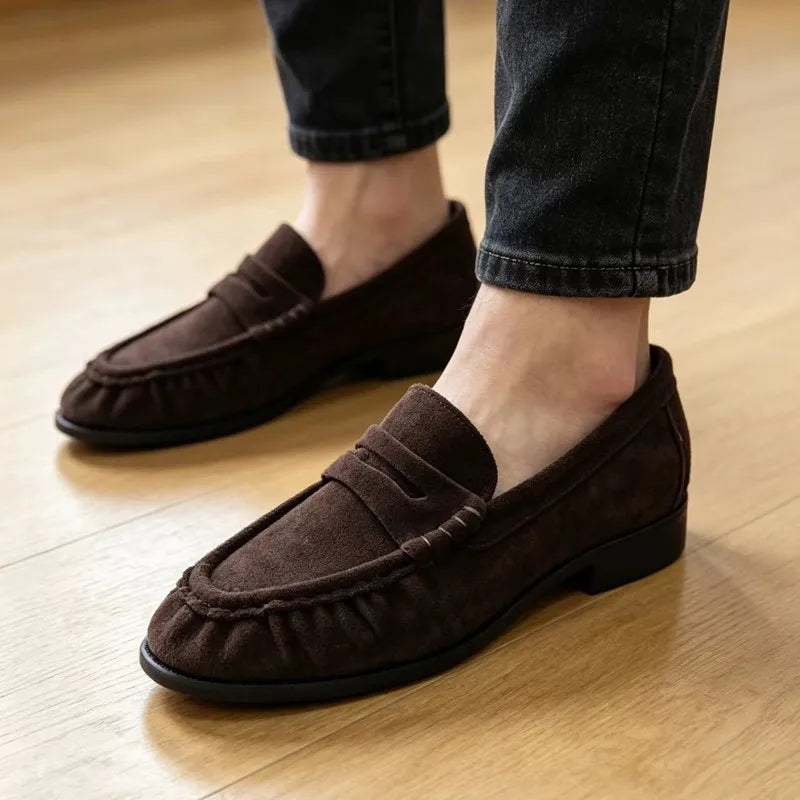 Lady Loafers 2026 Model Handcrafted Retro Pleated Single Shoes for Women, Women's Low-Heeled Leather Suede Shoes