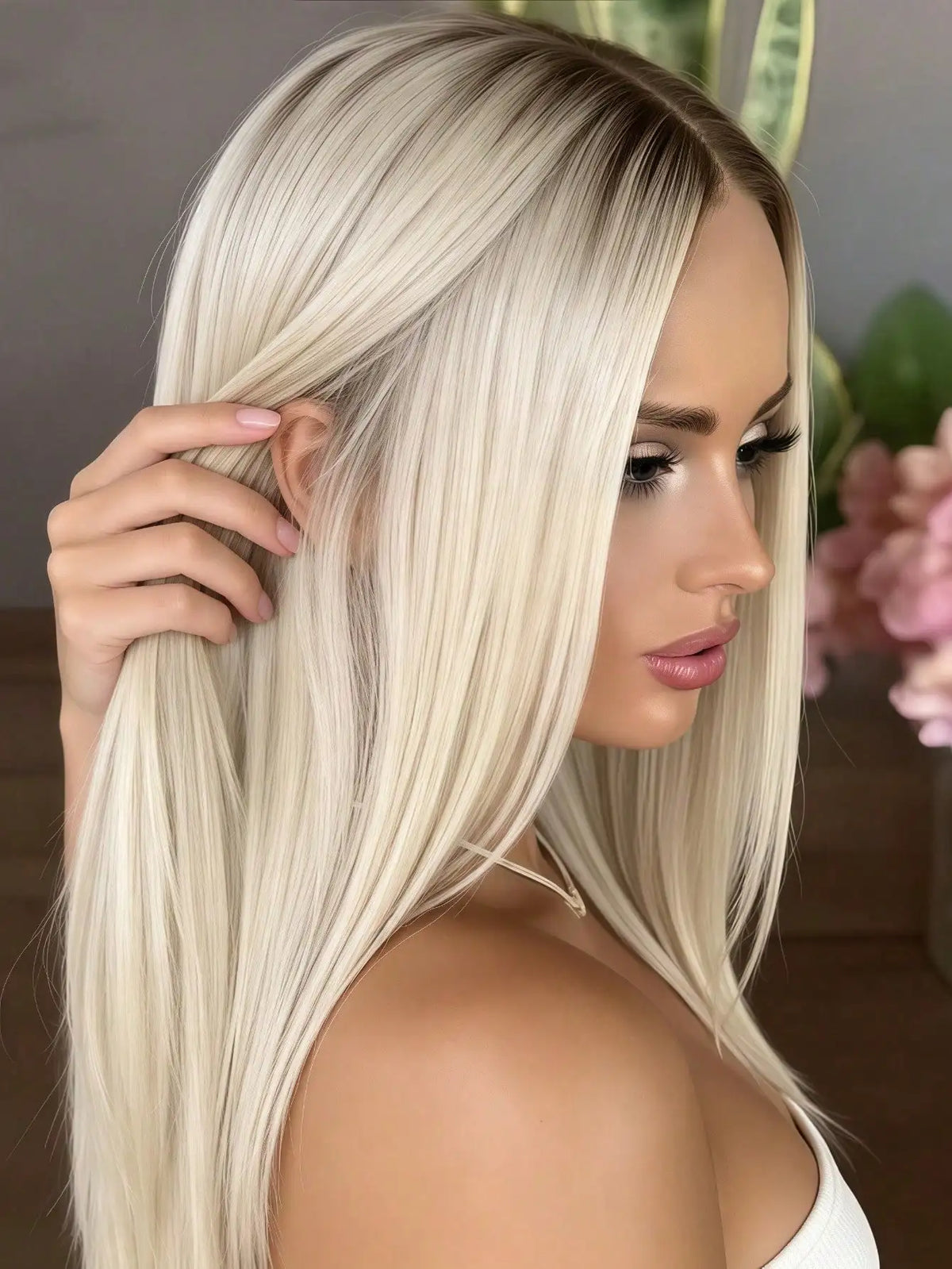 Ombre Blonde with Brown Roots Long Straight Human Hair 200 Density Lace Frontal Wigs 13x4 HD Transparent Body Wave Ombre Ash Blonde Lace Front Wigs Human Hair Pre Plucked Glueless Natural Hairline with Baby Hair  for Party Co