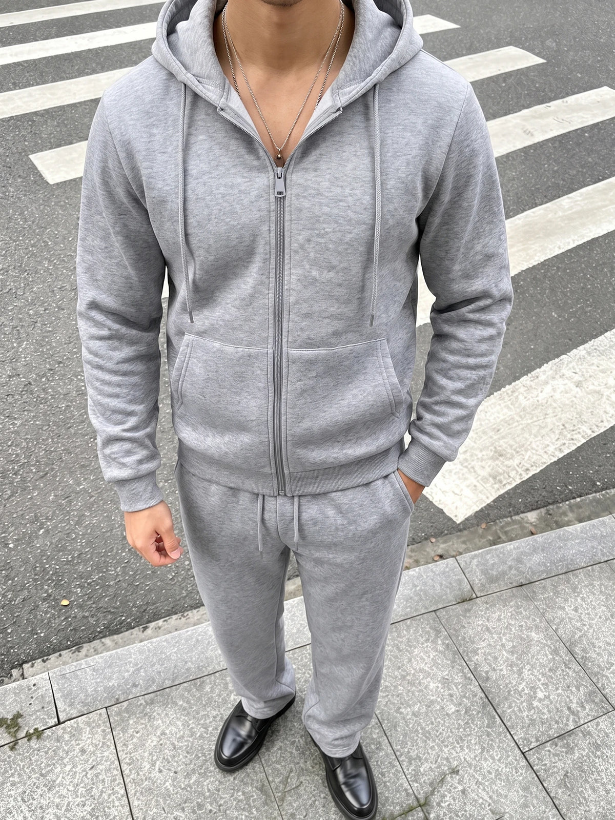 Men 2 Piece Tracksuit Set Full Zip Hooded Sweatshirt + Straight Drawstring Pants Casual Sports Outfit