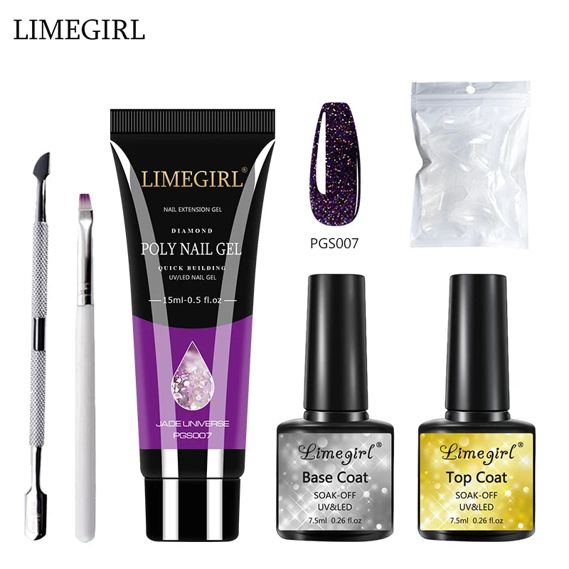 LIMEGIRL  Poly Nail Gel Set Manicure Set Gel Cuticle Pusher Finger Extend Mold Nail Kit All For Quick Extension Manicure Set