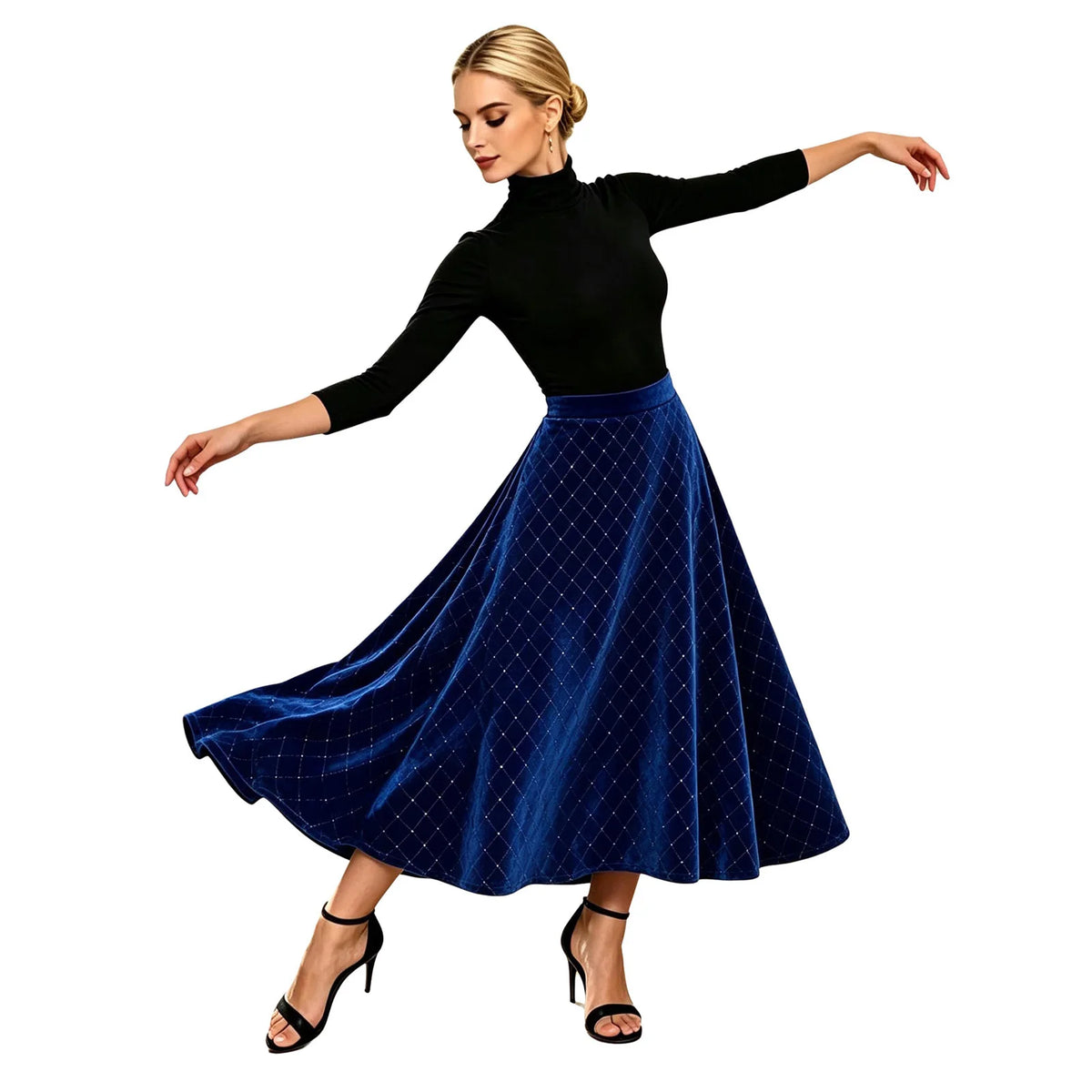 Women Skirts Elegant Velvet Elastic Waistband Shiny Rhinestone Skirt for Christmas Halloween Carnival Cocktail Party Dance Wear