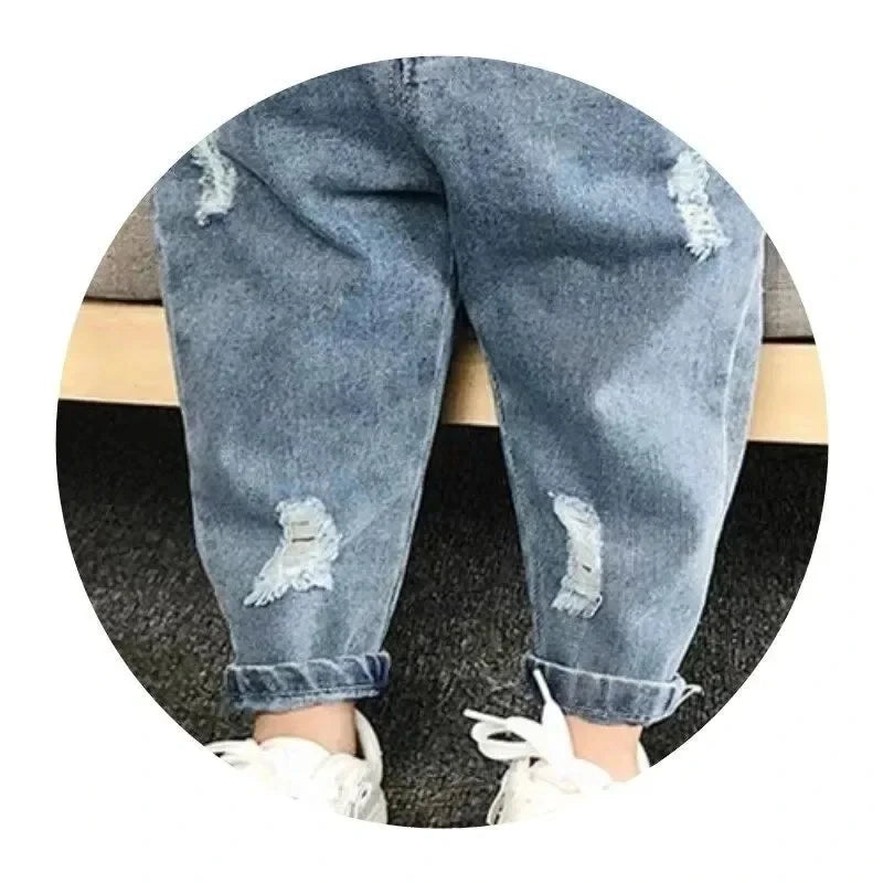 0-6 Year Old Boys Jeans Infant Set Children Girls Denim Ripped Jeans Korean Fashion Kids Trousers Toddler Casual Loose Pants