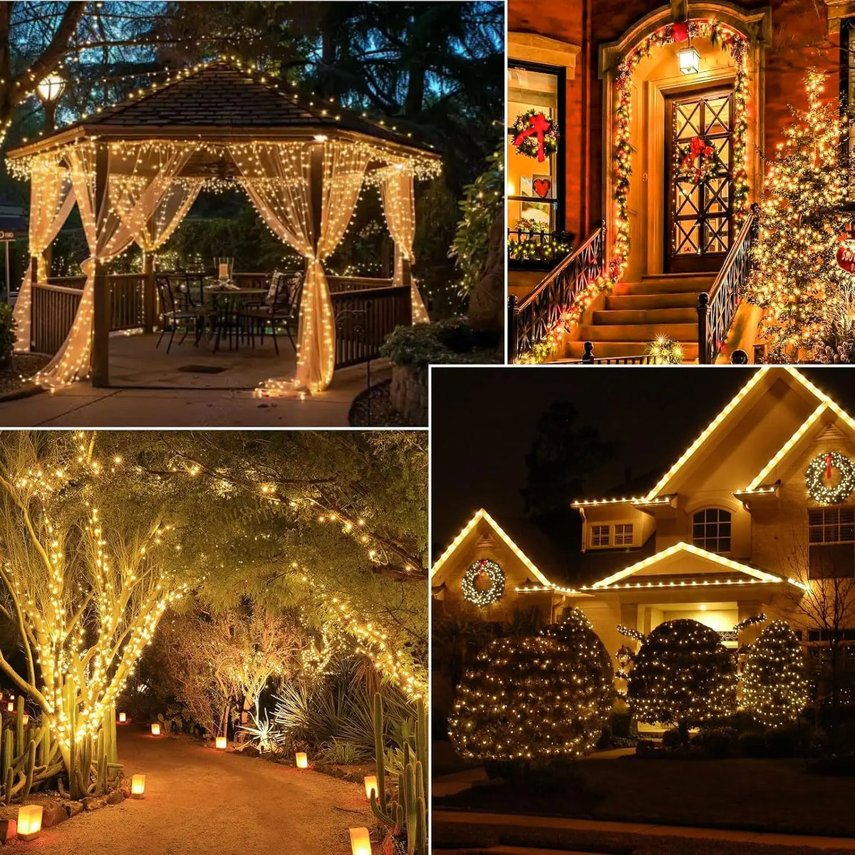 Christmas Garland Solar Outdoor String Lights LED Outdoor 8 Modes Chain Lights Decoration for Garden Patio Tree Terrace Parties