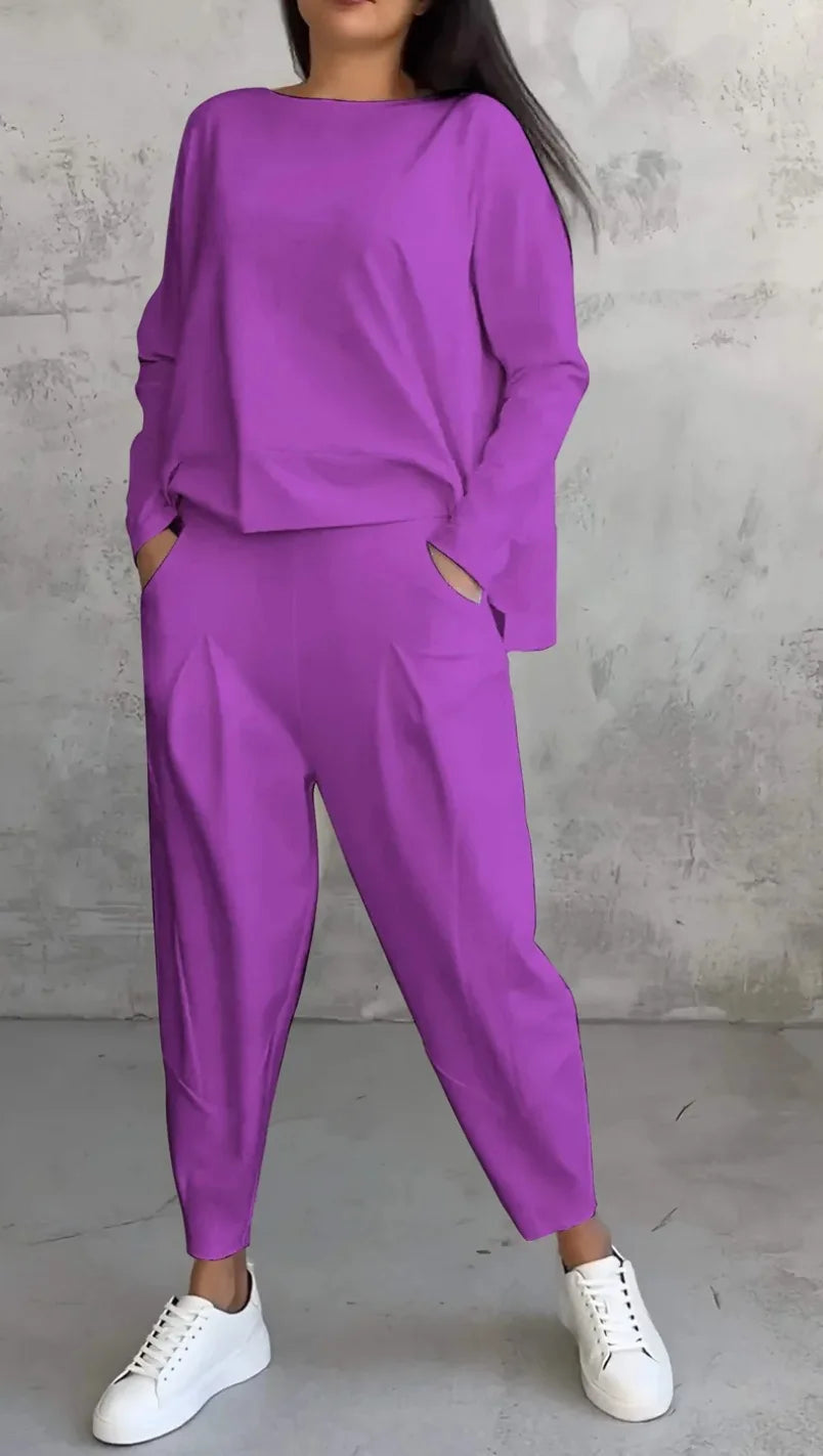 Women Office 2 Piece Set Autumn New Solid Long sleeve Hoodie&Pants Suits Women's Loose Fashion Pocket Small Feet Trousers Sets