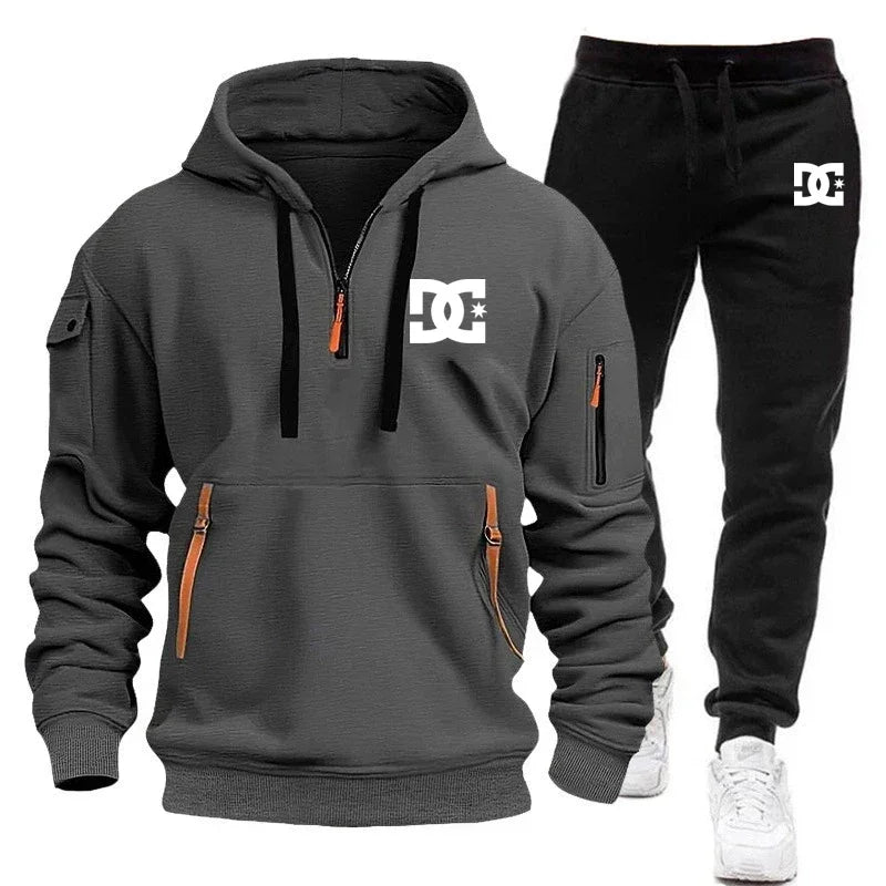 2026 New Winter Season Men's Fashion Casual Sports Set - Outdoor Loose Hooded Sweatshirt Pullover + Jogging Pants 2-Piece Set