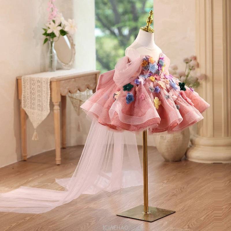 Elegant Dress For Girls Flower Princess Dresses Kids Birthday Party Pageant Gown Piano Recital Host Outfit Children Costumes