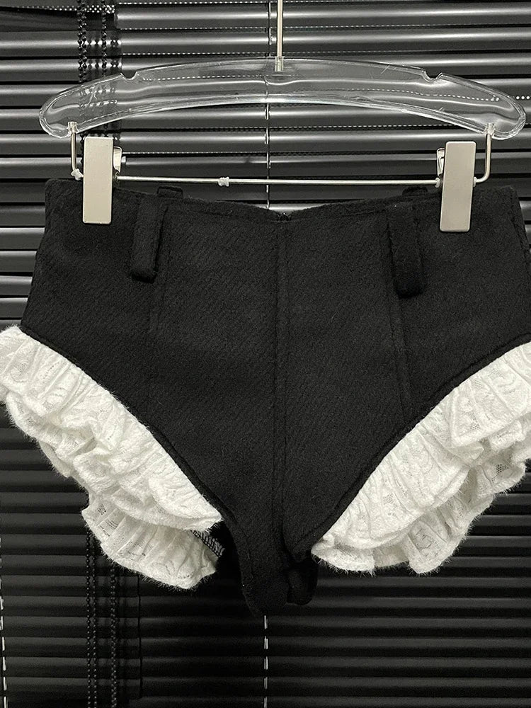 Damen-Blazer-Set mit langen Ärmeln, zweiteiliges Set: sexy V-Ausschnitt, Jacke mit Spitzenbesatz und hoch taillierte Shorts – Abendmode für den Laufsteg und Cocktailpartys