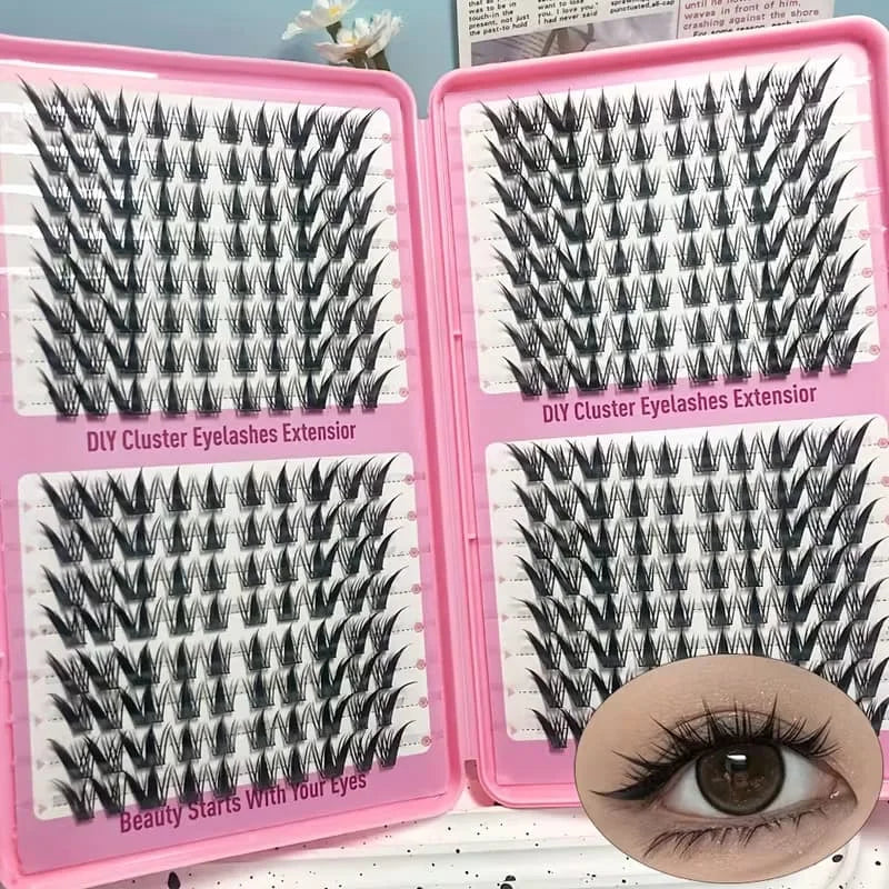 Manga Eyelash Cluster Sharp 320pcs, 13mm Length Slim Korean Makeup Eyelash Cluster, Asian Style Eyelashes Reusable, Beginner