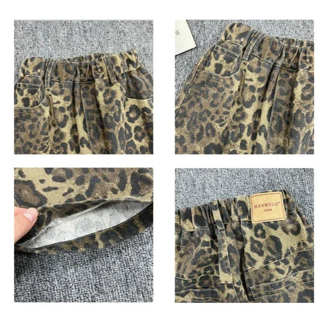 Kids Jeans Leopard Print Jeans Children's Fall Pants for Boys & Girls Trendy Kids Clothes & Stylish Denim