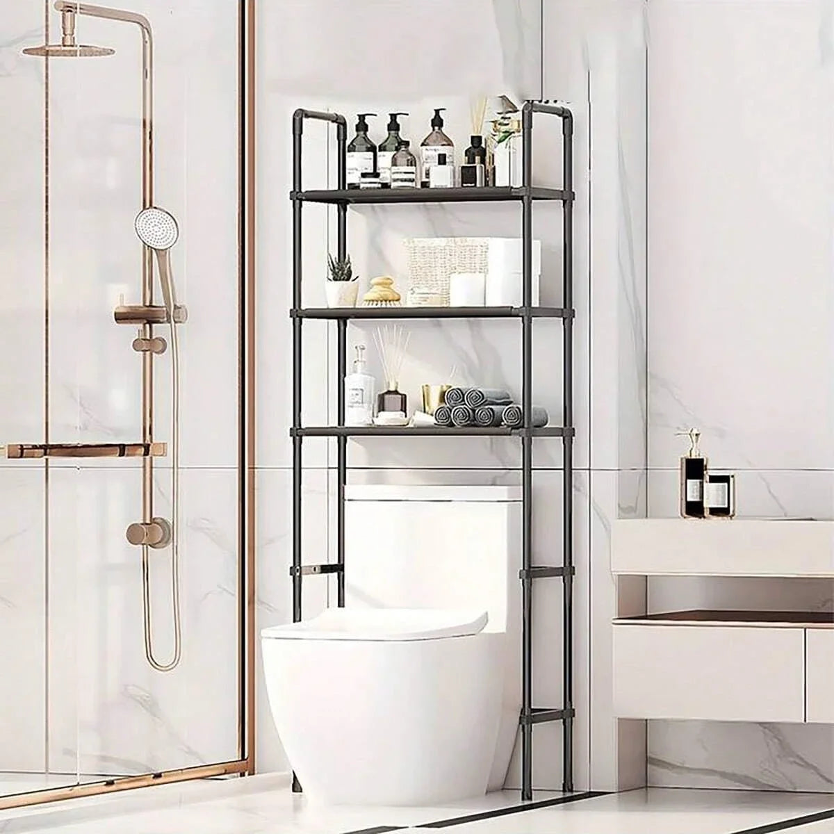 Bathroom Storage Rack Over The Toilet Shelf Multilayer Space Saver Organizer Multi-Functional Wall Hanging Toilet Storage Rack