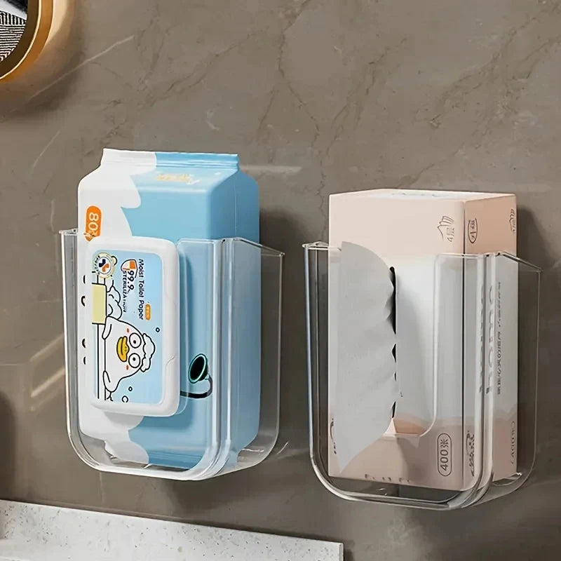 Bathroom Wet Tissue Storage Box Punch-Free Wall Mounted Large Opening Strong Load Bearing Waterproof Organizer