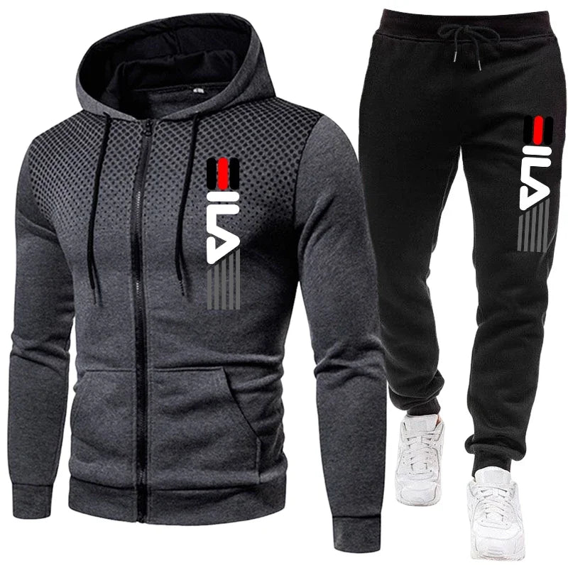 Mens Tracksuit Set Zipper Hoodie with Joggers Athletic Sportswear Gym Workout Outfit Urban Casual Autumn Training Sports Suit
