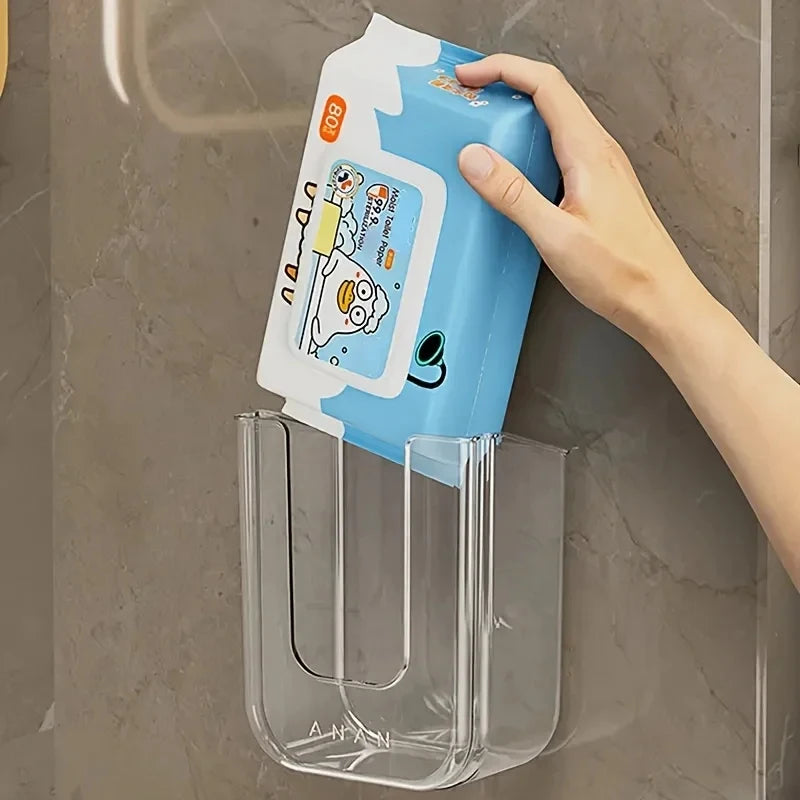 Bathroom Wet Tissue Storage Box Punch-Free Wall Mounted Large Opening Strong Load Bearing Waterproof Organizer