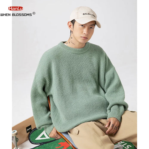 2023 Autumn Winter New Sweater Women's Men's  Green Knitted pullover Basic Solid Color Loose Black White Sweater Coats Warm Tops