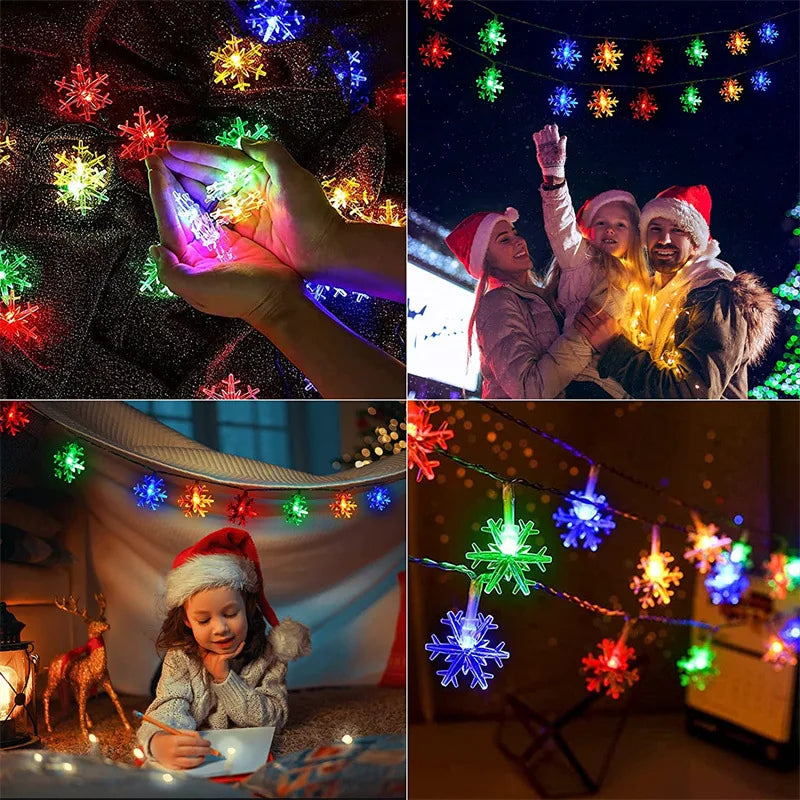 Christmas Solar String Light 8 Modes Solar Powered Snowflake Outdoor Waterproof Fairy String Lights For Home Xmas Tree Garden