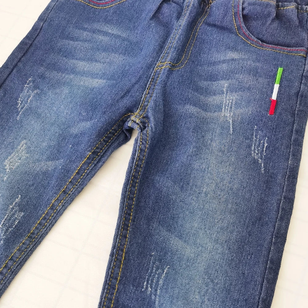 IENENS Kids Slim Jeans Teens Boy Casual Trousers Child Elastic Waist Pants 4-11 Years Fashion Solid Color Straight Denim Pants