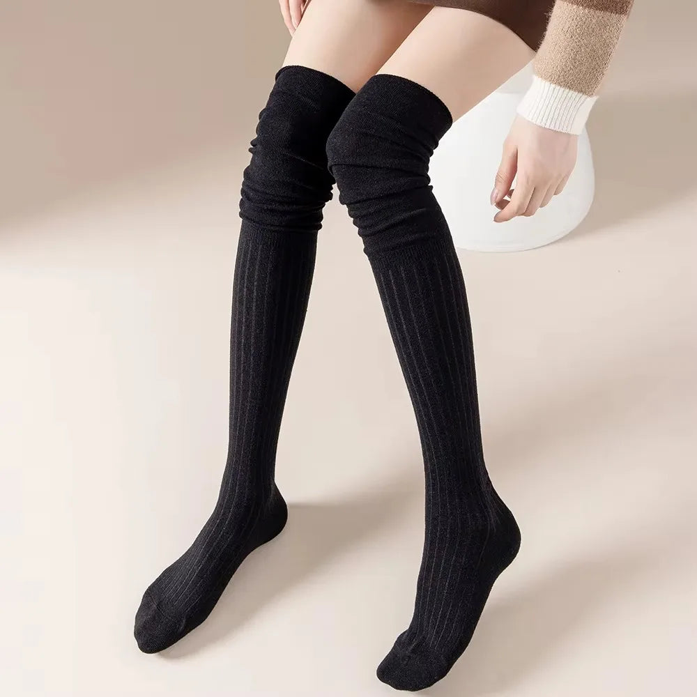 Fashion Pure Cotton Knee-high Socks Solid Color Keep Warm Long Tight Socks Boot Socks Fall Winter
