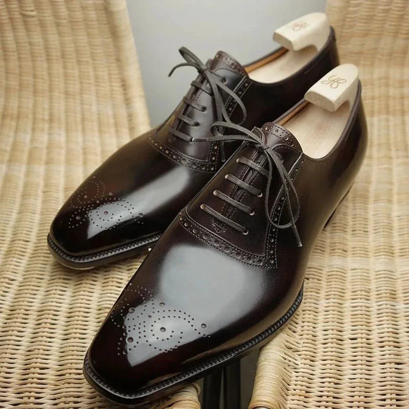 Oxfords Shoes for Men Brown Black Business Lace-up Pu Office  Brogue Dress Shoes Zapatos De Vestir Hombre Mens Shoes