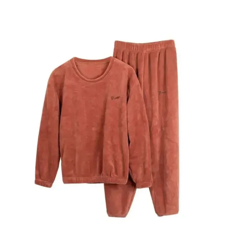 Winter Pajamas Coral Fleece Warm Pajamas Set Can Be Worn Outside Pajamas Loose Top Elastic Waist Trousers Home Leisure Wear
