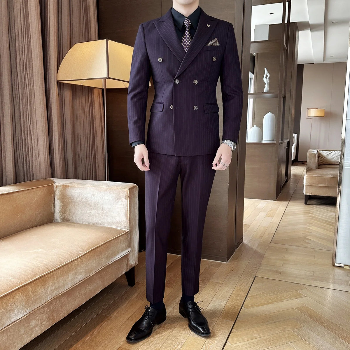 Men Wedding Suit 3 Piece Double-breasted Korean Slim Fit Formal Banquet Business Suit Luxury Groom Tuxedo Fit Evening Wear