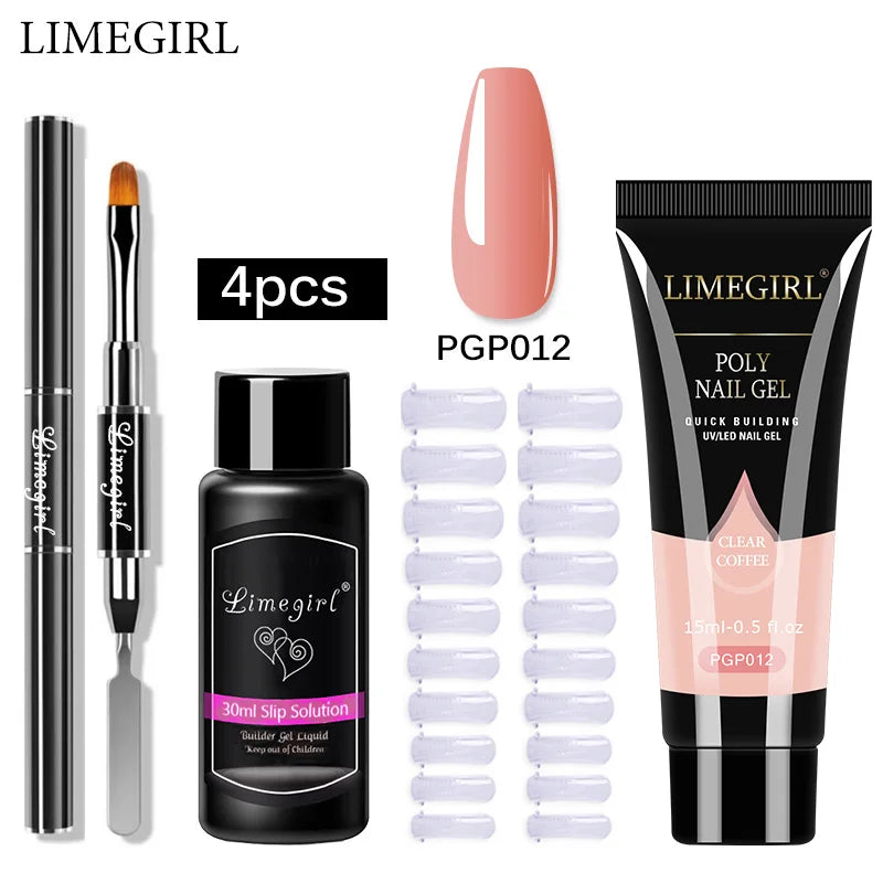 LIMEGIRL  Poly Nail Gel Set Manicure Set Gel Cuticle Pusher Finger Extend Mold Nail Kit All For Quick Extension Manicure Set