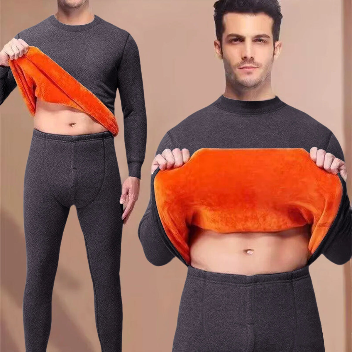 Men's Winter Thermal Underwear Set Thickened Fleece Warm Cozy Long Sleeve Tops and Pants Outdoor Travel Ski Warm Clothing Set