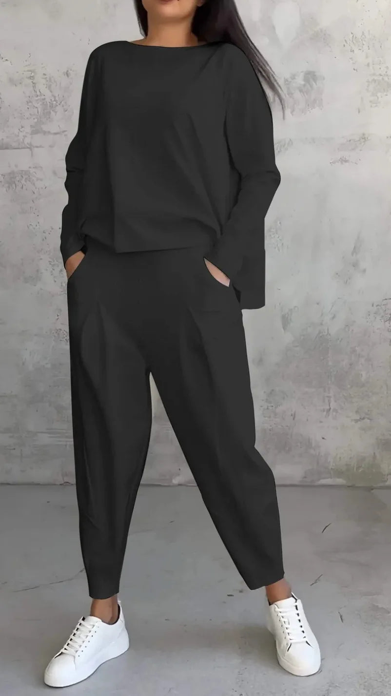 Women Office 2 Piece Set Autumn New Solid Long sleeve Hoodie&Pants Suits Women's Loose Fashion Pocket Small Feet Trousers Sets