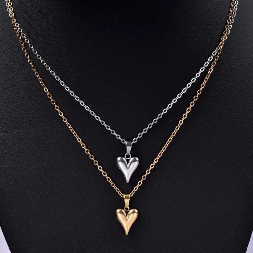 100% Stainless Steel Heart Jewelry Set For Women Accessories Cute Girl Supplies Love Earrings/Rings/Necklace Fashion Party Gift