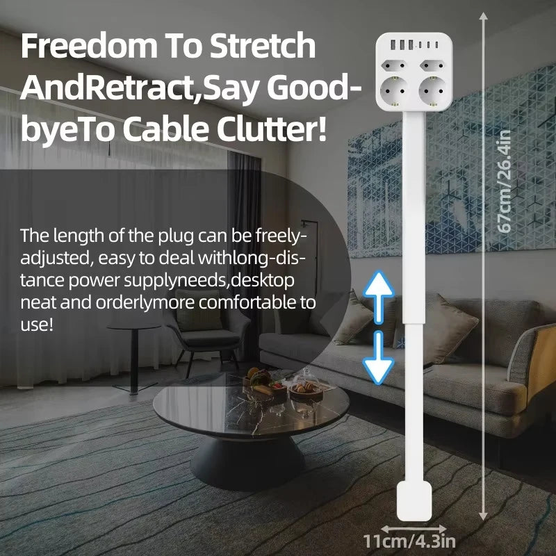 Adjustable Length Electrical Outlet Extender EU US Plug Stretchable Plug Power Outlets Extender 180° 360° Retractable Socket