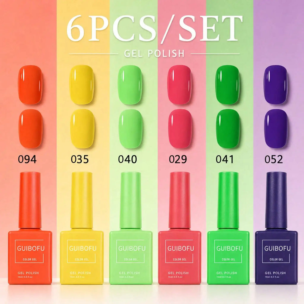 6Pcs/Set 15ml Gel Nail Polish Set,DIY Manicure Nail Art For Home Use, Bright Spring Summer Nail Color Collection