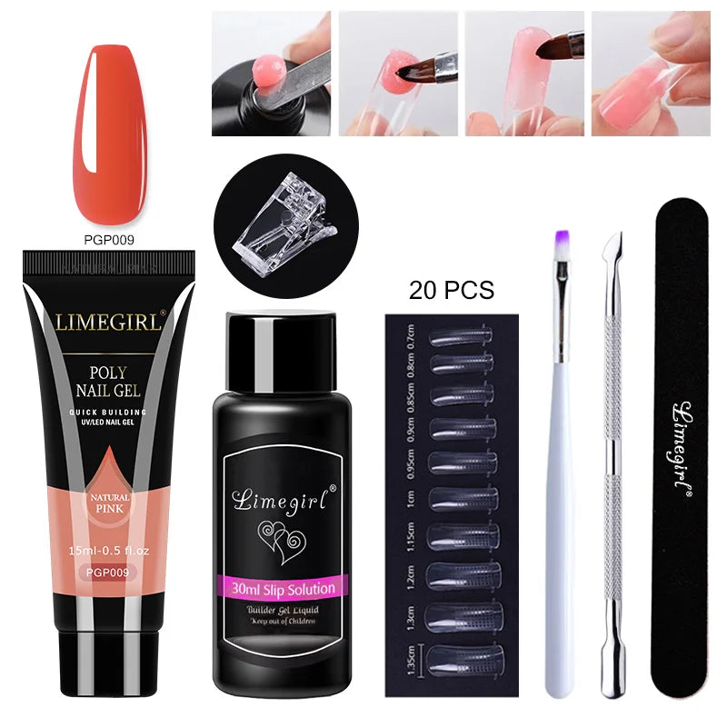 LIMEGIRL  Poly Nail Gel Set Manicure Set Gel Cuticle Pusher Finger Extend Mold Nail Kit All For Quick Extension Manicure Set