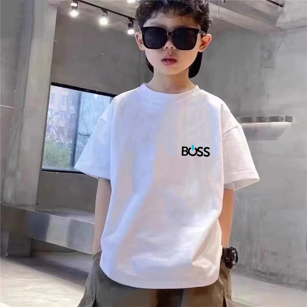Child T-shirt Summer Short Sleeve Print Children Age 3-12 Girls Boy Set White Black Tshirt+Shorts 2pcs Leisure Fashion Kids Set