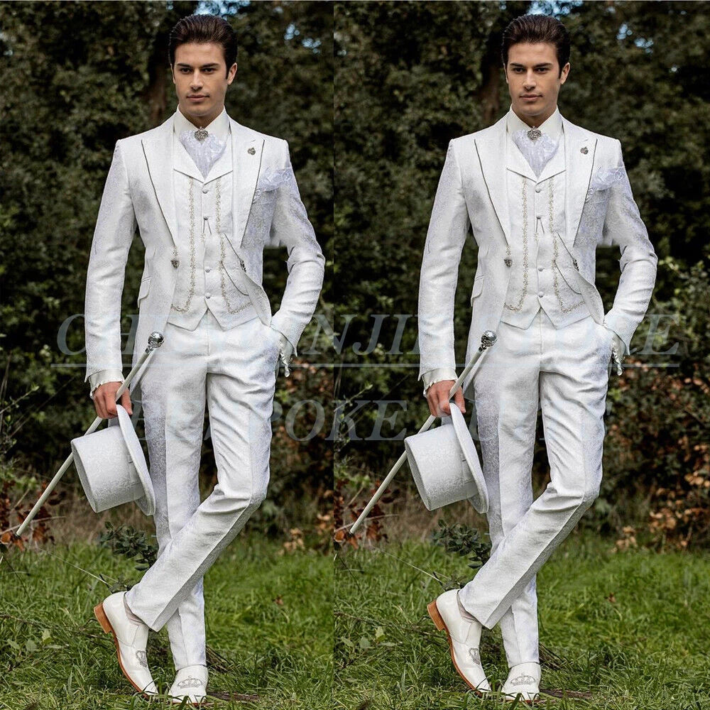 Elegante Hochzeitsanzüge für Herren, dreiteilig mit Jacke, Hose und Weste, einreihiger Blazer mit Spitzrevers, festliches Herrenoutfit, Anzug für Herren