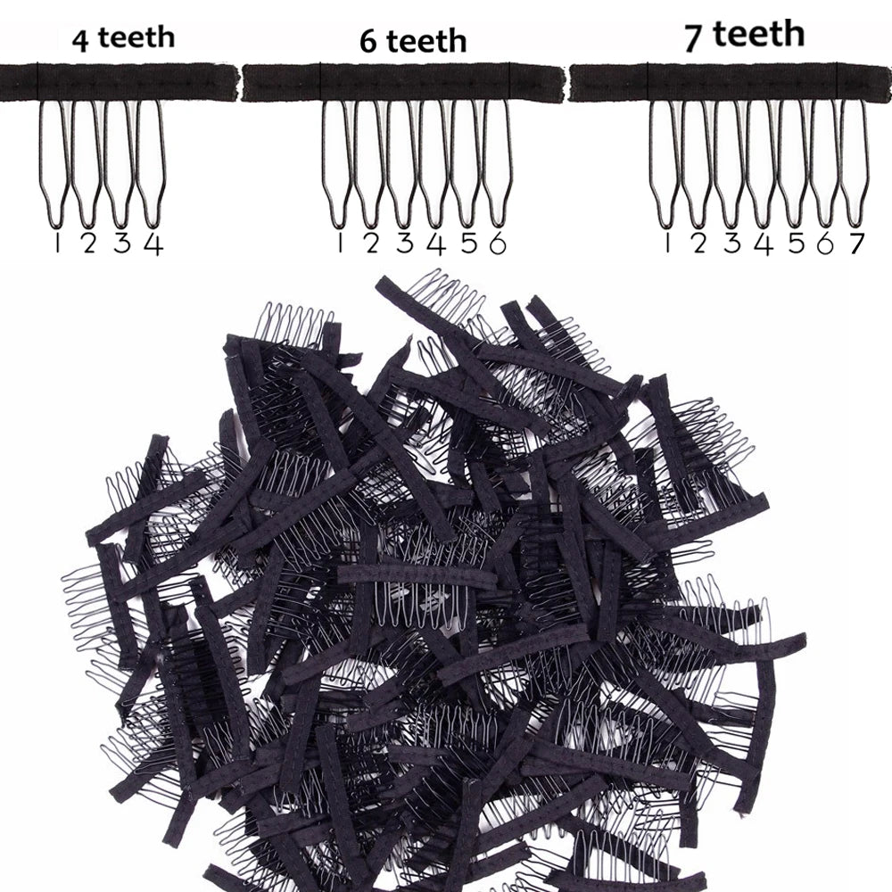 Wig Comb Clips 4-7Teeth Hair Extension Clips Stainless Steel Wig Clips Combs Snap Clips With Rubber For Hair Extension