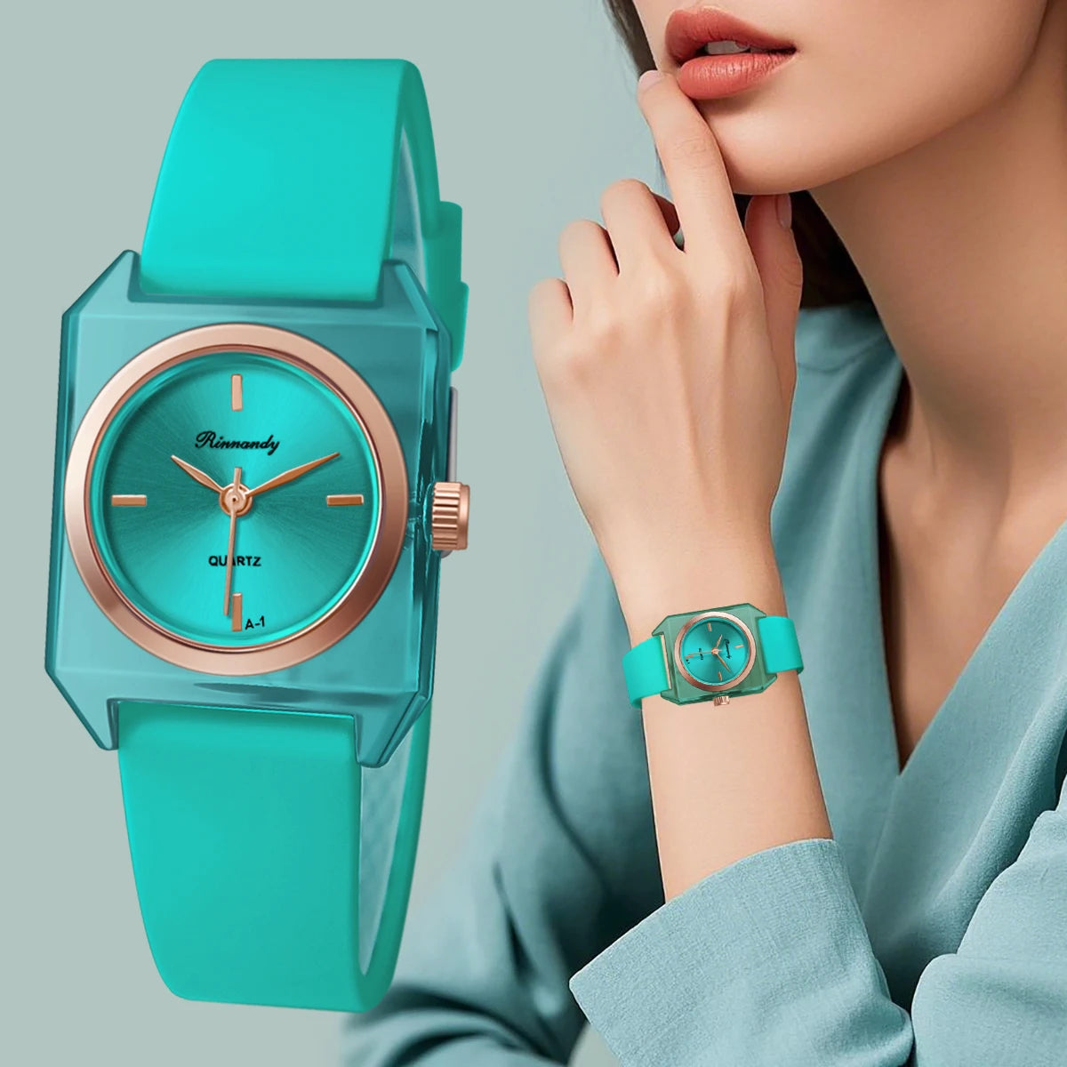 Minimalist Square Women Quartz Wristwatch Transparent Case Bezel Silicone Strap Casual Ladies Watch