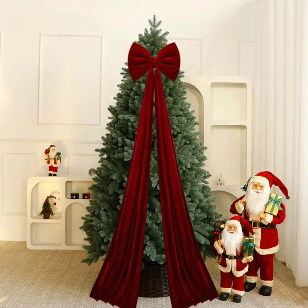 Flocked Super Large Christmas Tree Bow Extended Ribbon DIY Shopping Mall Christmas Tree Bow Reusable Christmas Tree Decoration