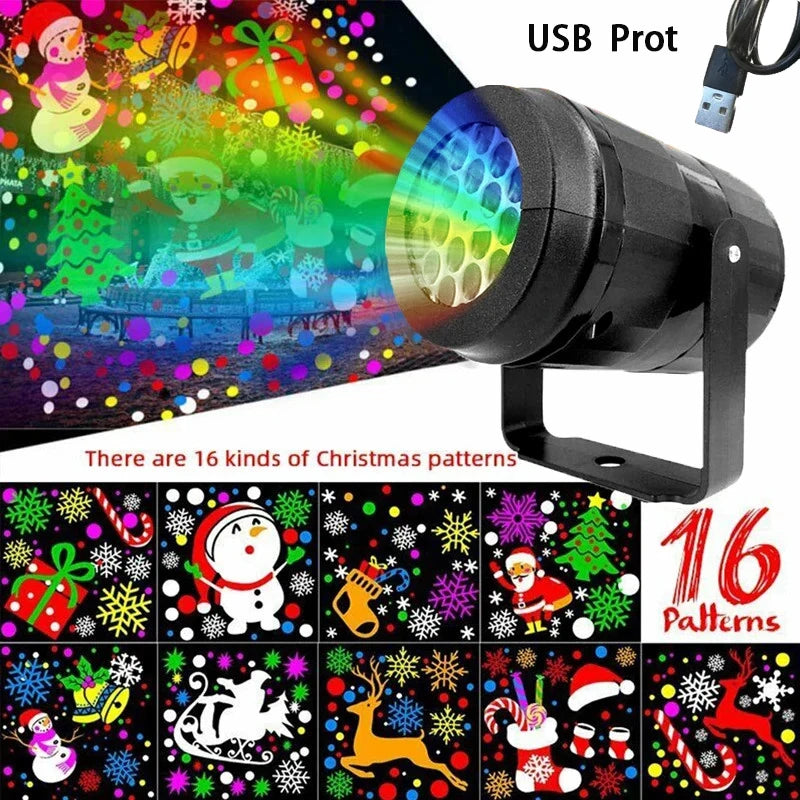 2027 Christmas Window Projector LED Snowflake Snow Elk Laser Projector 16 Patterns Projection Lamp Xmas Party Home Door Decor