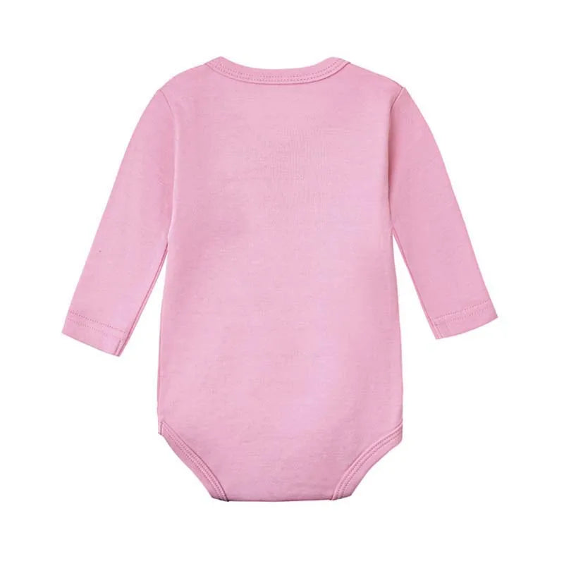 Newborn Baby Bodysuit 0 To 3 Months 100% Cotton Slanting Open Button Solid Color Long Sleeve Jumpsuits Baby Boy Girl Clothes
