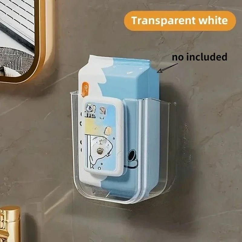 Bathroom Wet Tissue Storage Box Punch-Free Wall Mounted Large Opening Strong Load Bearing Waterproof Organizer
