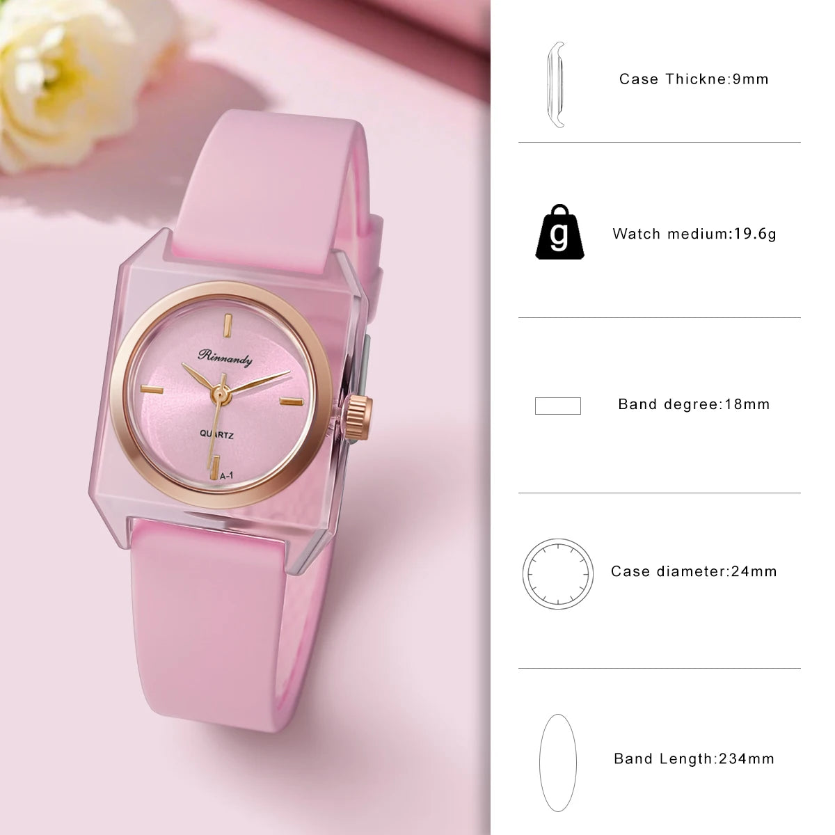 Minimalist Square Women Quartz Wristwatch Transparent Case Bezel Silicone Strap Casual Ladies Watch