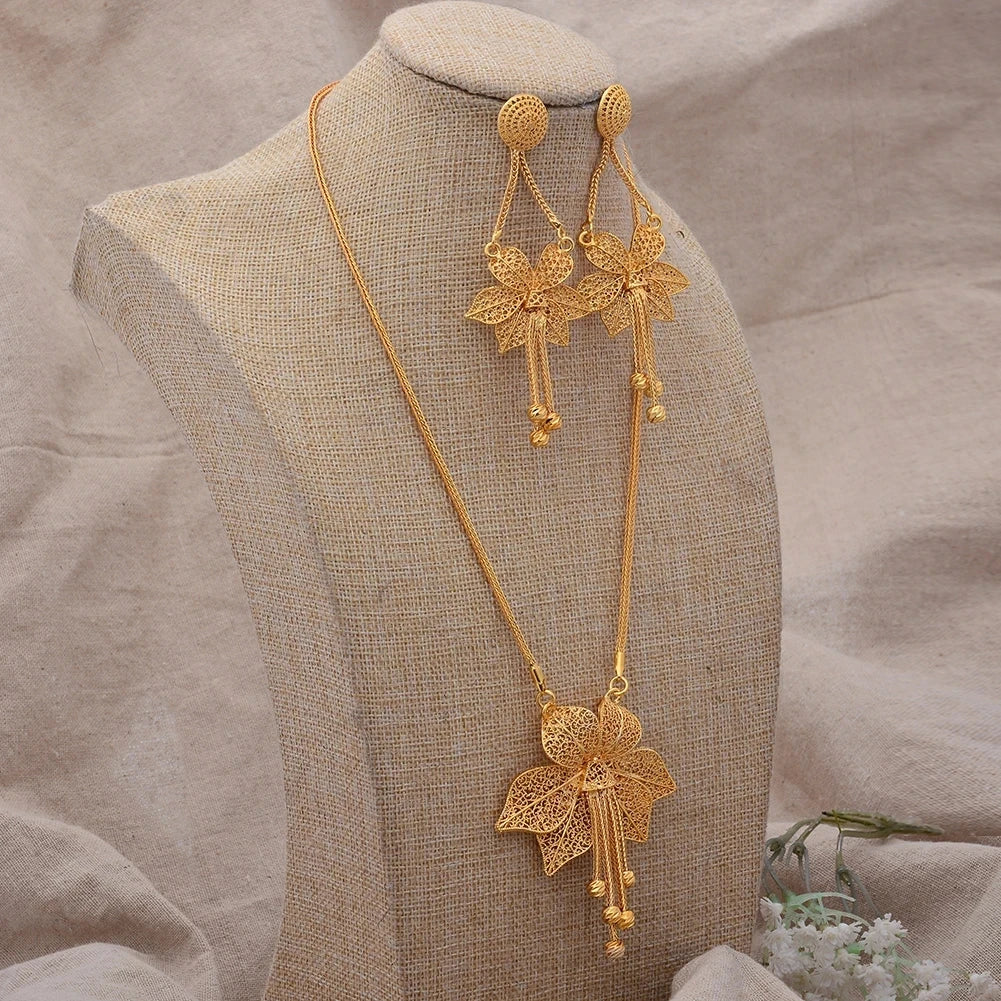 Jewelry Set For Women  Gold Plated With Necklace Pendant Nigerian Wedding Jewelry