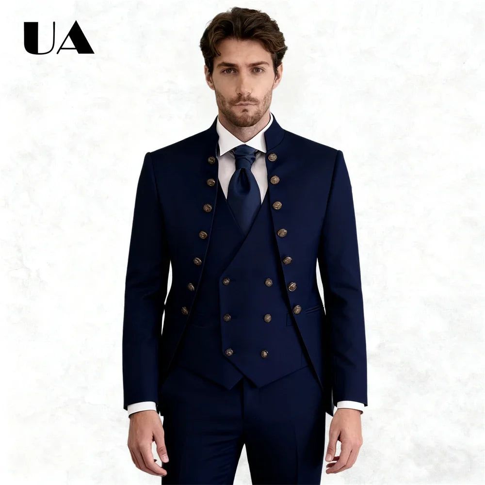 Wedding Groom Suit for Men, Africa Style 3-Piece Suit, Tailored Sizing Tuxedo, Jacket Vest Pants Plus Big Man Suit Attire