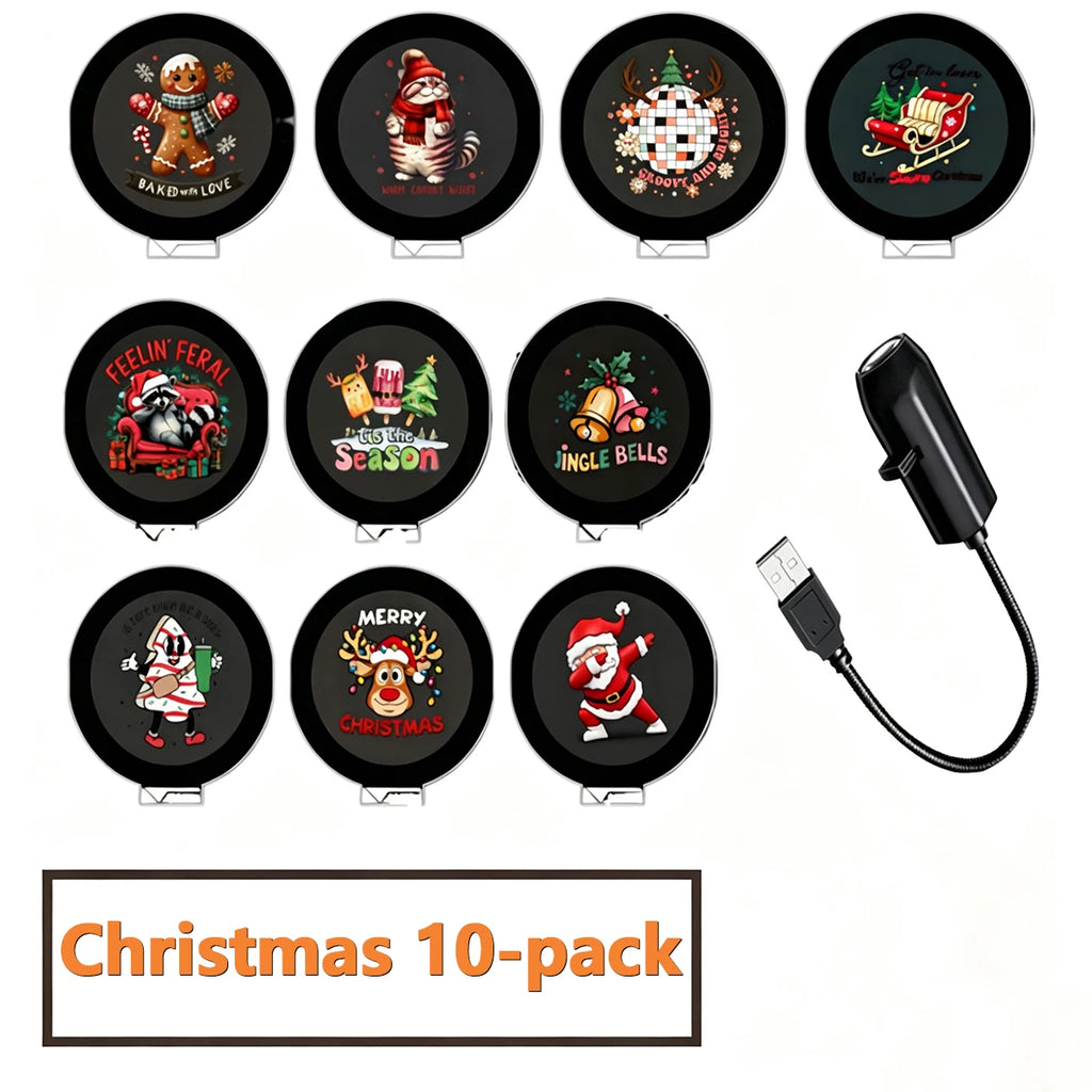 Christmas Projector Light Flexible Xmas Snow Santa Pattern Projection Lamp for Car Bedroom Party Holiday Decoration 4/6/10‑Pack