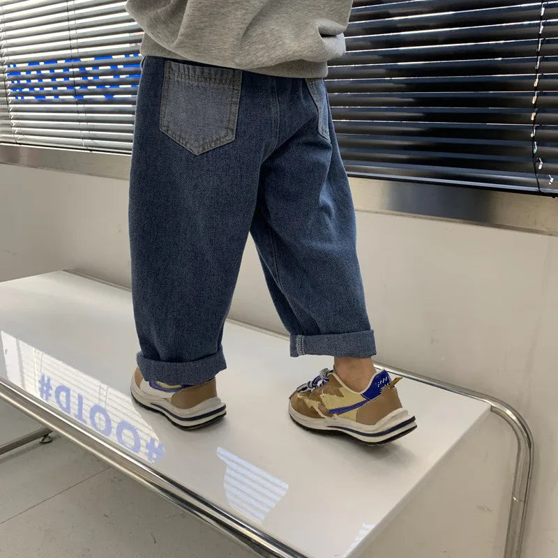 Children's Wide Leg Jeans Baby Boys Girls Denim Pants Toddler Baggy Jeans Children's Clothing 2 To 8 Years Korean Kids Trousers