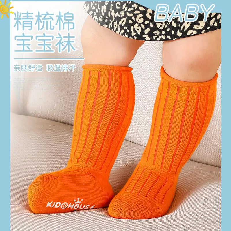 5 Pairs/Lot Baby Socks Spring Autumn Pure Cotton Floor Socks Non-Slip Non-Tightening High Tube Newborn Unisex Baby Socks